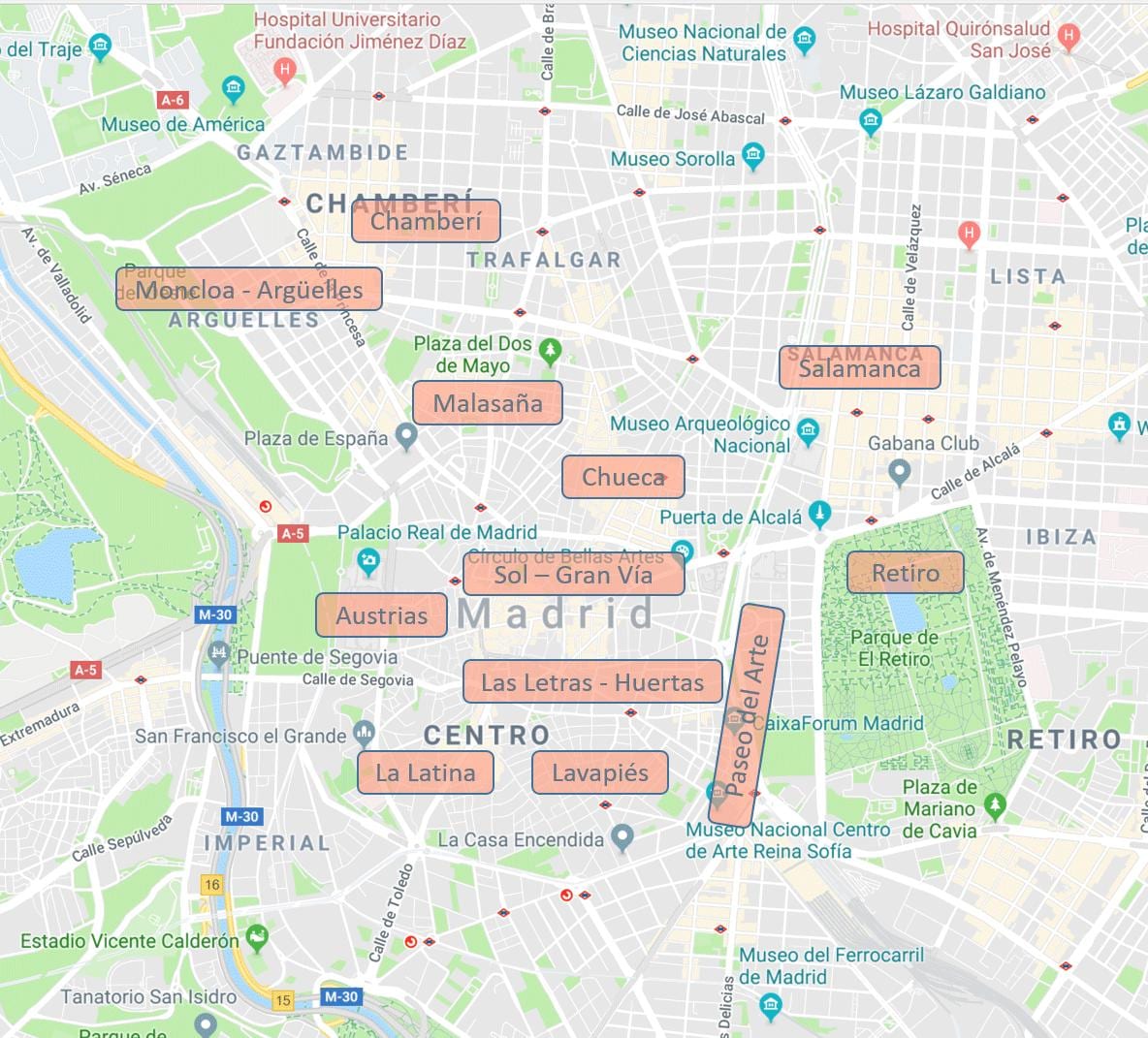 Madrid İspanya mahalleleri haritası